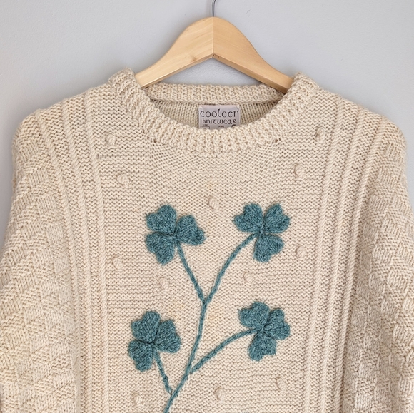 🇮🇪 Vintage Cooleen Shamrock Wool Aran Sweater Made In Ireland St Patrick's Day - Picture 6 of 15